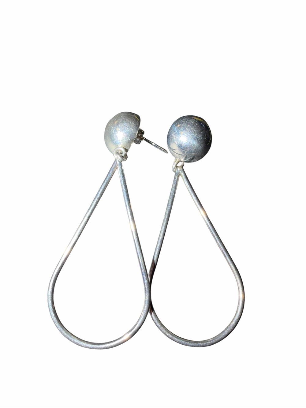 Sterling Silver Teardrop Hoop Stud Earrings - Marked ATI 925 Mexico